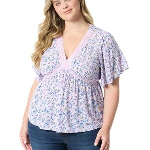 Jessica Simpson Floral V-Neck Blouse - Lavender
